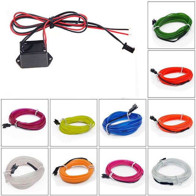 1M 3M 5M car EL Wire led strip Atmosphere light for DIY flexible AUTO interior Lamp Party decoration lights Neon strips 12V USB