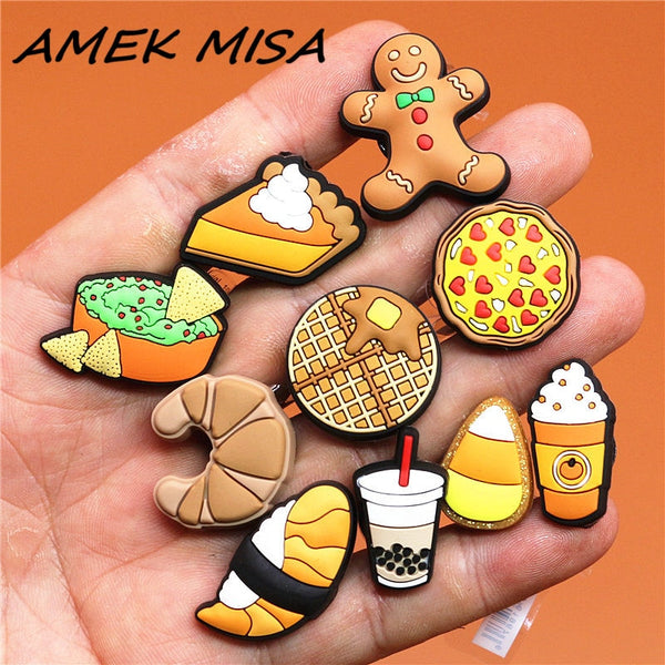 1pcs Foods Shoe Charms Cute Sushi Cookies Ice Cream Cake PVC Shoes Accessories Decoraciones for Croc Buckle jibz Kids Gifts