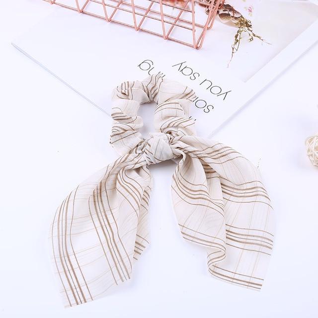 2020 New Chiffon Bowknot Silk Hair Scrunchies Women Pearl Ponytail Holder Hair Tie Hair Rope Rubber Bands Hair Accessories