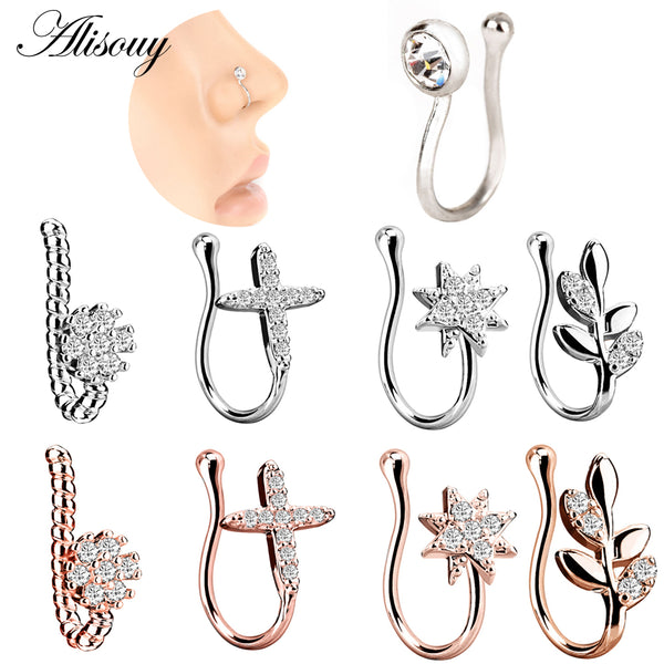 Alisouy 1 pcs Fake Nose Ring Clip On Nose Ring Faux Nose Ring Fake Piercings Tragus Earrings Simple Nose Ring Jewelry