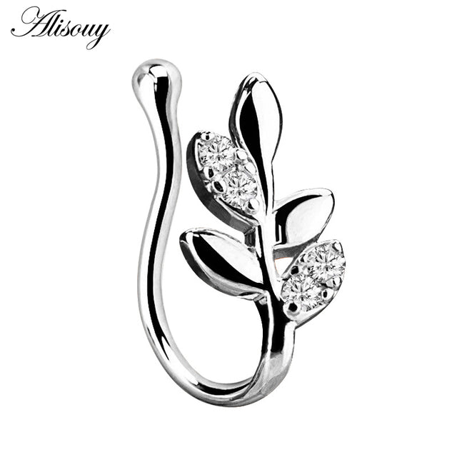 Alisouy 1 pcs Fake Nose Ring Clip On Nose Ring Faux Nose Ring Fake Piercings Tragus Earrings Simple Nose Ring Jewelry