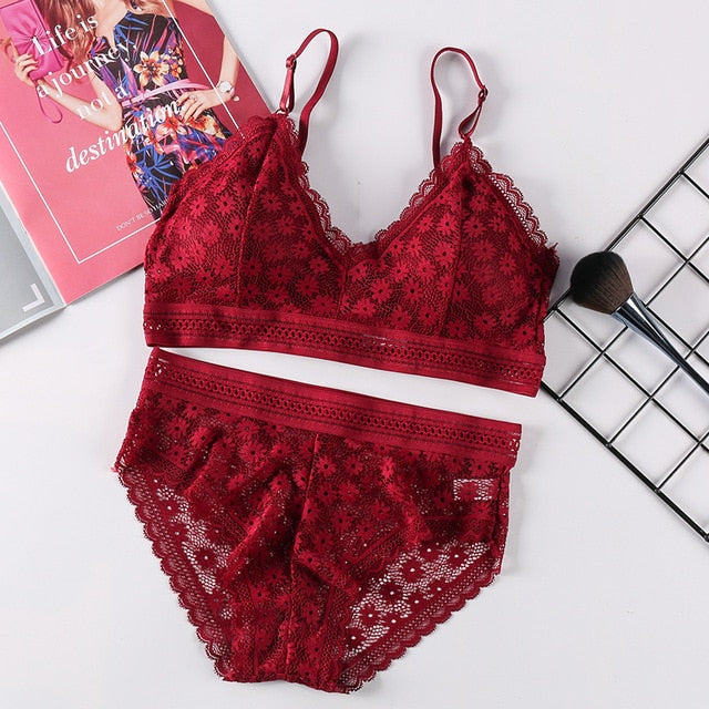 Women Lace Bra Sets Seamless Underwear Backless Vest Sexy Panties Padded Bralette Lingerie Ultrathin Briefs Female Intimates
