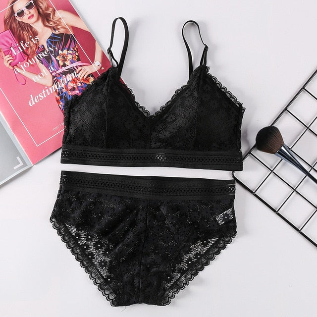 Women Lace Bra Sets Seamless Underwear Backless Vest Sexy Panties Padded Bralette Lingerie Ultrathin Briefs Female Intimates