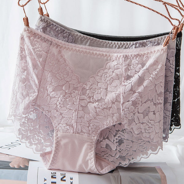 Ladies Sexy Mesh Panties High-waist Seamless Lace Underwear Briefs Transparent Silk Women Cotton Health Knickers Lingerie XXXL