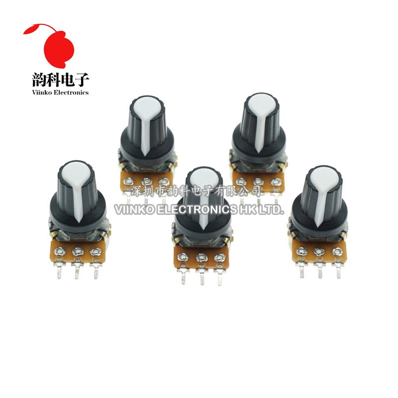 5pcs/lot WH148 1K 10K 20K 50K 100K 500K Ohm 15mm 3 Pin Linear Taper Rotary Potentiometer Resistor for Arduino with AG2 White cap