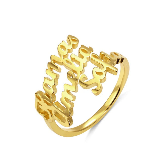 Letdiffery Personlizd Double Name Rings Stainless Steel Adjustable Women Wedding Rings Unique Engagement Gifts