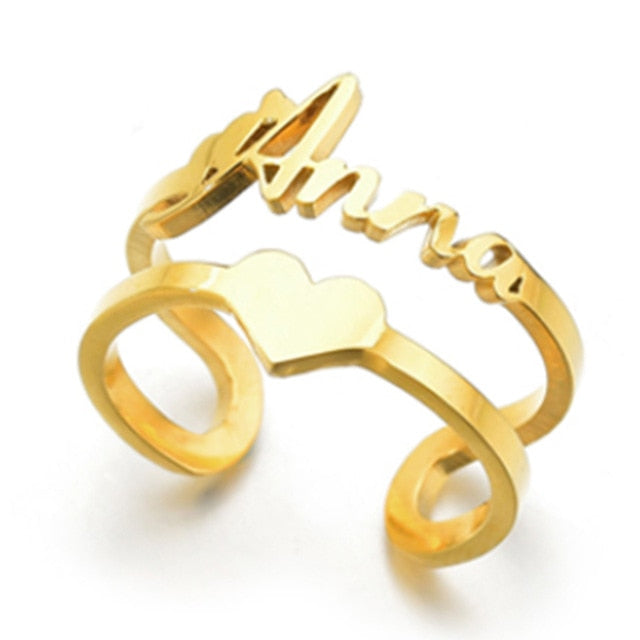 Letdiffery Personlizd Double Name Rings Stainless Steel Adjustable Women Wedding Rings Unique Engagement Gifts