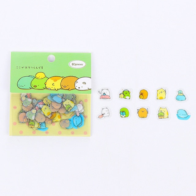 80 pcs/bag Japanese Stationery Stickers Cute Cat Sticky Paper Kawaii PVC Diary Bear sticker For Decoration Diary Scrapbooking
