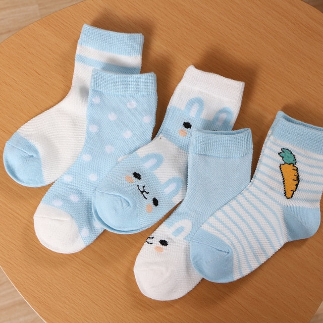 5Pairs/lot 0-9Y Kids Socks Summer Cotton Cartoon Animal Kids Socks Carrot Girls Mesh Cute Newborn Boy Toddler Children Socks