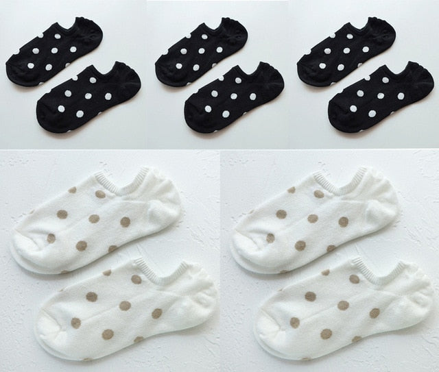 5Pais/Lot Women Socks Short Cotton Aesthetic Novelty Dot Sweet Boat Socks Chaussette Femme Skarpety Kobieta Ankle Sock Woman