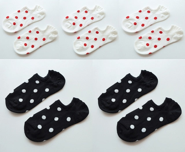 5Pais/Lot Women Socks Short Cotton Aesthetic Novelty Dot Sweet Boat Socks Chaussette Femme Skarpety Kobieta Ankle Sock Woman