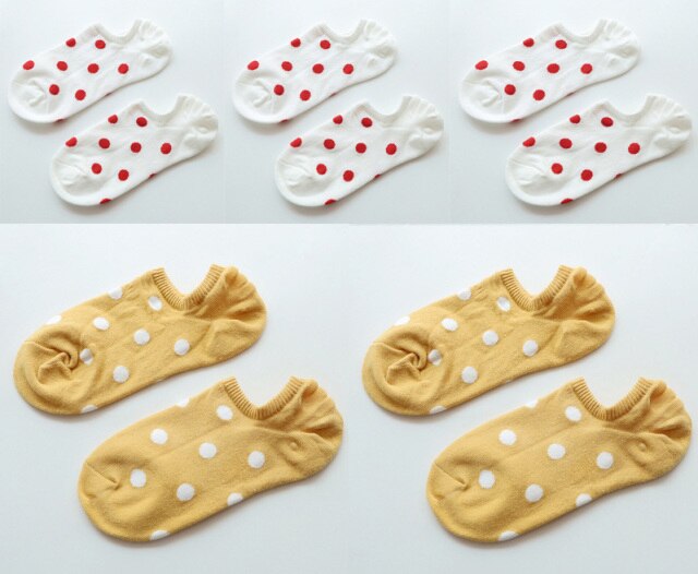 5Pais/Lot Women Socks Short Cotton Aesthetic Novelty Dot Sweet Boat Socks Chaussette Femme Skarpety Kobieta Ankle Sock Woman