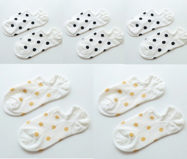 5Pais/Lot Women Socks Short Cotton Aesthetic Novelty Dot Sweet Boat Socks Chaussette Femme Skarpety Kobieta Ankle Sock Woman
