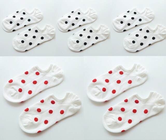 5Pais/Lot Women Socks Short Cotton Aesthetic Novelty Dot Sweet Boat Socks Chaussette Femme Skarpety Kobieta Ankle Sock Woman