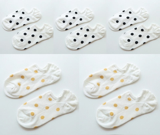 5Pais/Lot Women Socks Short Cotton Aesthetic Novelty Dot Sweet Boat Socks Chaussette Femme Skarpety Kobieta Ankle Sock Woman