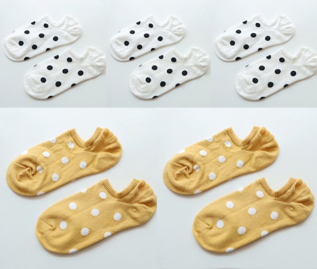 5Pais/Lot Women Socks Short Cotton Aesthetic Novelty Dot Sweet Boat Socks Chaussette Femme Skarpety Kobieta Ankle Sock Woman