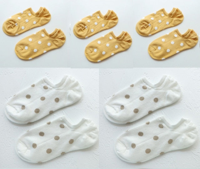 5Pais/Lot Women Socks Short Cotton Aesthetic Novelty Dot Sweet Boat Socks Chaussette Femme Skarpety Kobieta Ankle Sock Woman