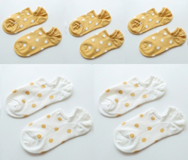 5Pais/Lot Women Socks Short Cotton Aesthetic Novelty Dot Sweet Boat Socks Chaussette Femme Skarpety Kobieta Ankle Sock Woman