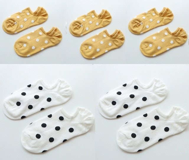 5Pais/Lot Women Socks Short Cotton Aesthetic Novelty Dot Sweet Boat Socks Chaussette Femme Skarpety Kobieta Ankle Sock Woman