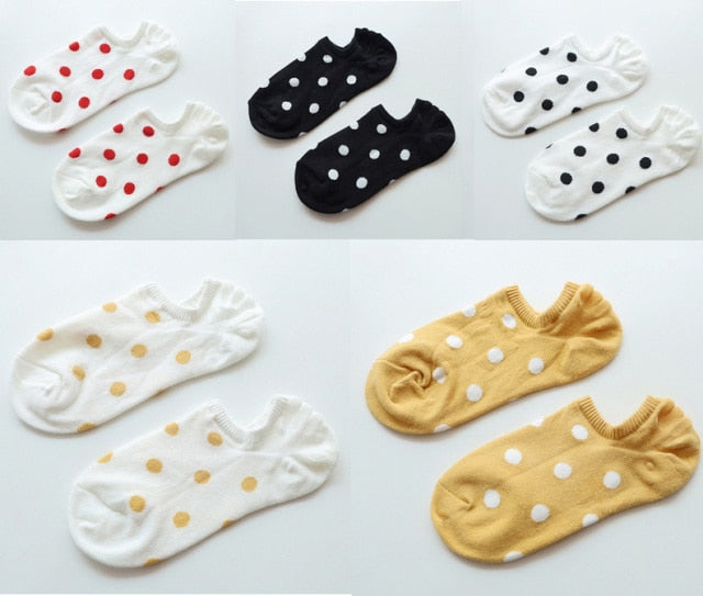 5Pais/Lot Women Socks Short Cotton Aesthetic Novelty Dot Sweet Boat Socks Chaussette Femme Skarpety Kobieta Ankle Sock Woman