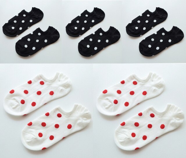 5Pais/Lot Women Socks Short Cotton Aesthetic Novelty Dot Sweet Boat Socks Chaussette Femme Skarpety Kobieta Ankle Sock Woman