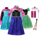 MUABABY Anna Elsa Dress Up Fancy Clothes for Girl Floral Birthday Party Gown Children Kids Snowflake Halloween Princess Costume
