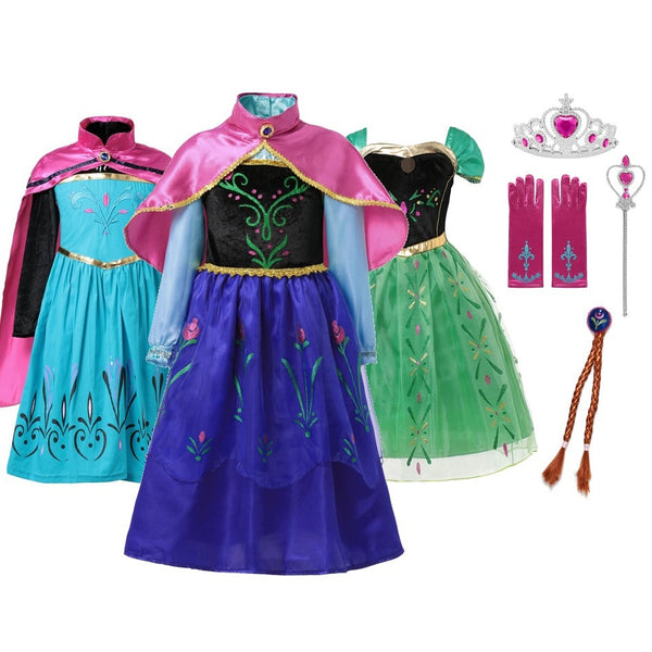 MUABABY Anna Elsa Dress Up Fancy Clothes for Girl Floral Birthday Party Gown Children Kids Snowflake Halloween Princess Costume