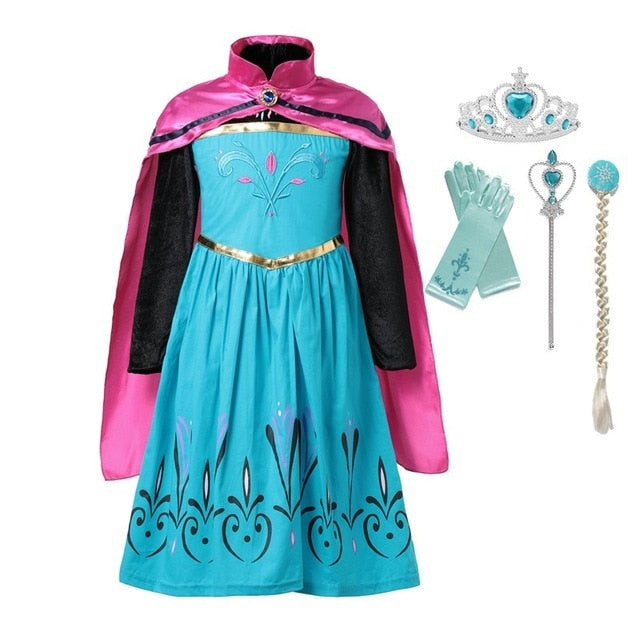 MUABABY Anna Elsa Dress Up Fancy Clothes for Girl Floral Birthday Party Gown Children Kids Snowflake Halloween Princess Costume