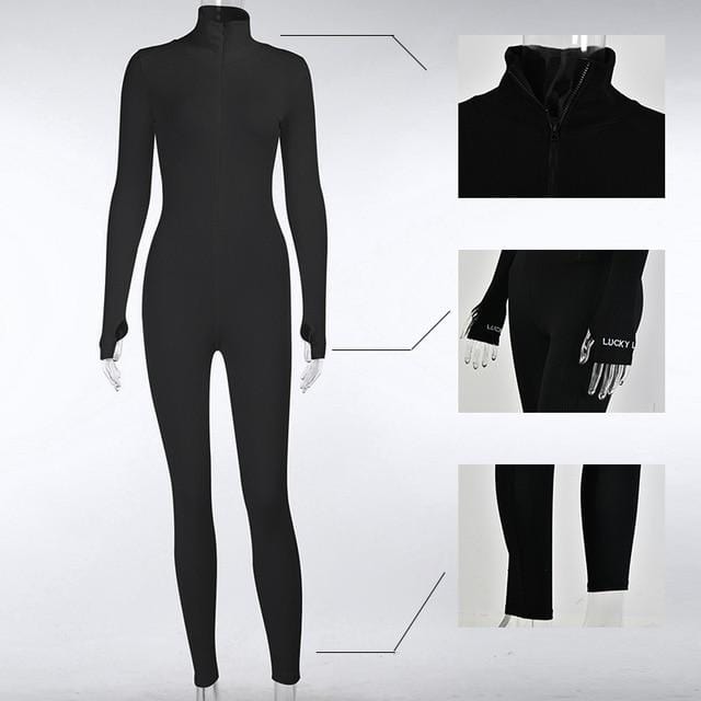 Sibybo Autumn Turtleneck Skinny Casual Jumpsuit Women Long Sleeve Front Zipper Sport Wear Womens Rompers Black Fitness Overalls