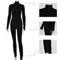 Sibybo Autumn Turtleneck Skinny Casual Jumpsuit Women Long Sleeve Front Zipper Sport Wear Womens Rompers Black Fitness Overalls