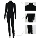 Sibybo Autumn Turtleneck Skinny Casual Jumpsuit Women Long Sleeve Front Zipper Sport Wear Womens Rompers Black Fitness Overalls