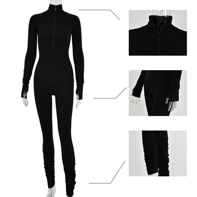 Sibybo Autumn Turtleneck Skinny Casual Jumpsuit Women Long Sleeve Front Zipper Sport Wear Womens Rompers Black Fitness Overalls