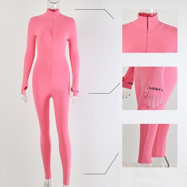 Sibybo Autumn Turtleneck Skinny Casual Jumpsuit Women Long Sleeve Front Zipper Sport Wear Womens Rompers Black Fitness Overalls