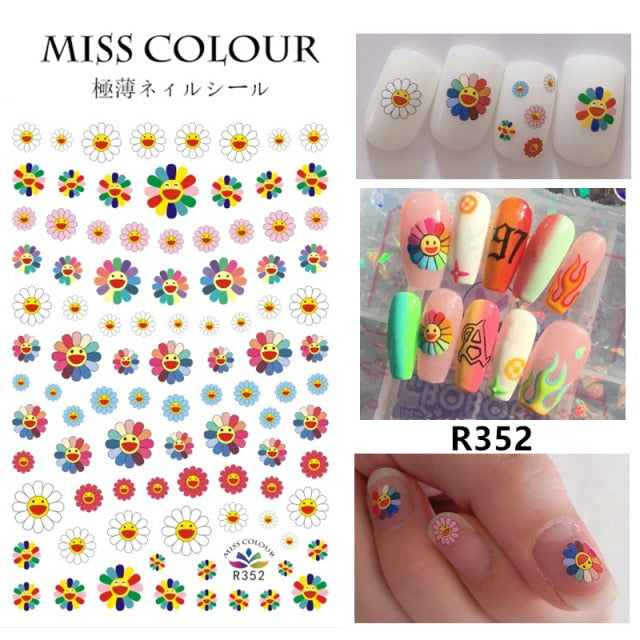 HZ Korea 2019 Summer Sweet Cute Colorful Flower Nail Sticker Waterproof Design Nail Decals For Women Girls Party Accessories