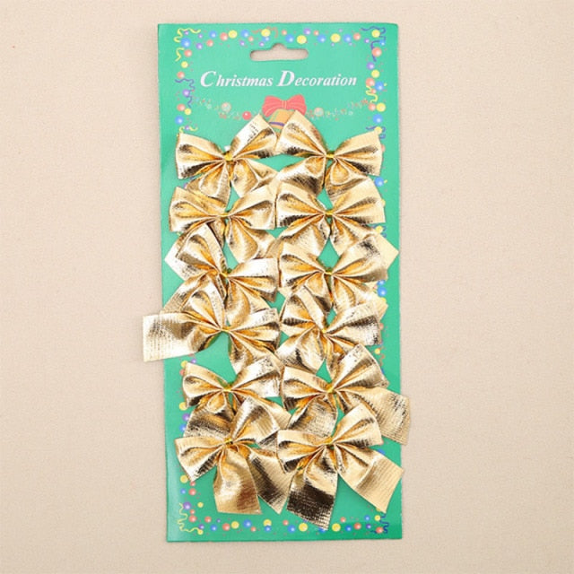12pcs Butterfly bow Hanging deco for Christmas decoration home Gold Silver Red bowknot Xmas tree ornaments new year 2021 navidad