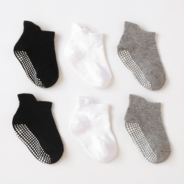 6 Pairs/lot 0 to 5 Years Anti-slip Non Skid Ankle Socks With Grips For Baby Toddler Kids Boys Girls All Seasons Cotton Socks