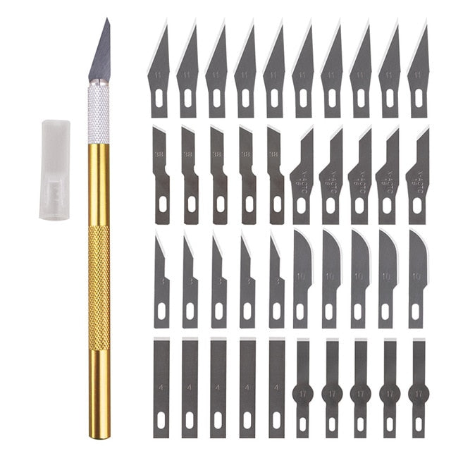 Non-Slip Metal Scalpel Knife Tools Kit Cutter Engraving Craft knives + 40pcs Blades Mobile Phone PCB DIY Repair Hand Tools