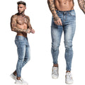 GINGTTO Jeans Men Elastic Waist Skinny Jeans Men 2020 Stretch Ripped Pants Streetwear Mens Denim Jeans Blue