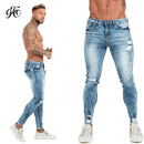 GINGTTO Jeans Men Elastic Waist Skinny Jeans Men 2020 Stretch Ripped Pants Streetwear Mens Denim Jeans Blue