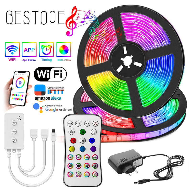 NEW WIFI LED Strip Light RGB 5050/2835 Flexible Ribbon Fita RGB Led Lights Tape Diode 20M-5M DC 12V and WIFI Controller