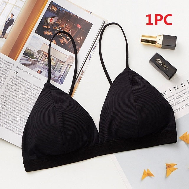 DeRuiLaDy Seamless Soft Bras for Women Underwear Thin Strap Wireless Push Up Bra Backless Comfort Bralette Top Sexy Lingerie