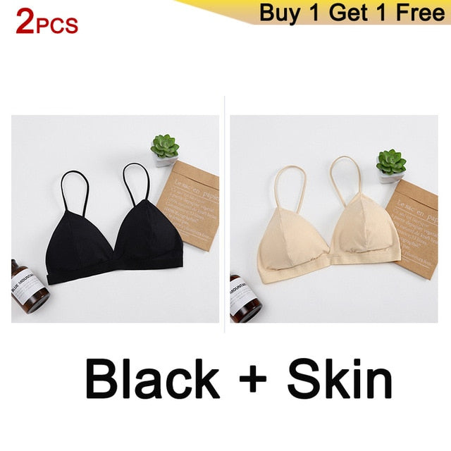 DeRuiLaDy Seamless Soft Bras for Women Underwear Thin Strap Wireless Push Up Bra Backless Comfort Bralette Top Sexy Lingerie