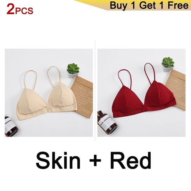 DeRuiLaDy Seamless Soft Bras for Women Underwear Thin Strap Wireless Push Up Bra Backless Comfort Bralette Top Sexy Lingerie