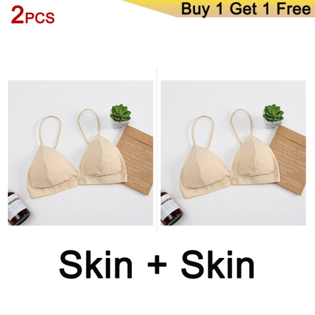 DeRuiLaDy Seamless Soft Bras for Women Underwear Thin Strap Wireless Push Up Bra Backless Comfort Bralette Top Sexy Lingerie
