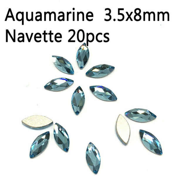 20pcs Marquise Nail Rhinestones Crystals Flatback Glass Stones Manicure Nail Art Decoration Charms Gem Jewelry Accessories