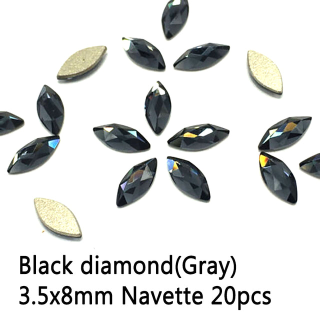20pcs Marquise Nail Rhinestones Crystals Flatback Glass Stones Manicure Nail Art Decoration Charms Gem Jewelry Accessories