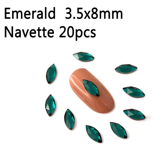20pcs Marquise Nail Rhinestones Crystals Flatback Glass Stones Manicure Nail Art Decoration Charms Gem Jewelry Accessories