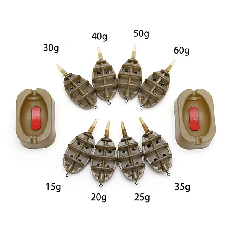 1Set Inline Method Carp Fishing Feeder 4 Feeders 15/20/25/35g 30/40/50/60g Mould fishing Tackle Accessories