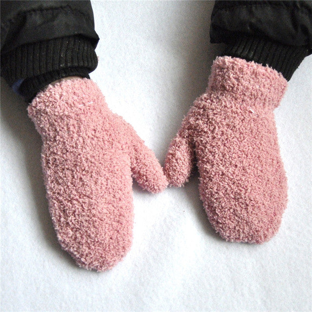 Warmom Plush Thick Warm Baby Gloves Winter Plus Velvet Mittens Children Kid Coral Fleece Full Finger Gloves For 1-4Y Kids Gloves