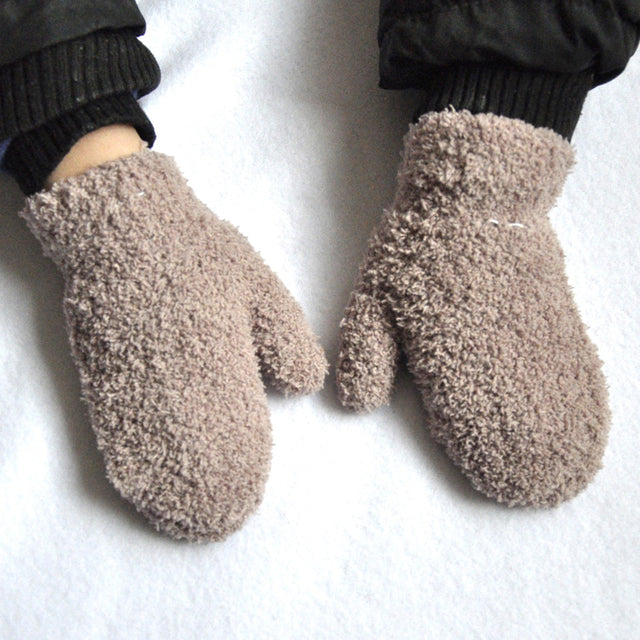 Warmom Plush Thick Warm Baby Gloves Winter Plus Velvet Mittens Children Kid Coral Fleece Full Finger Gloves For 1-4Y Kids Gloves